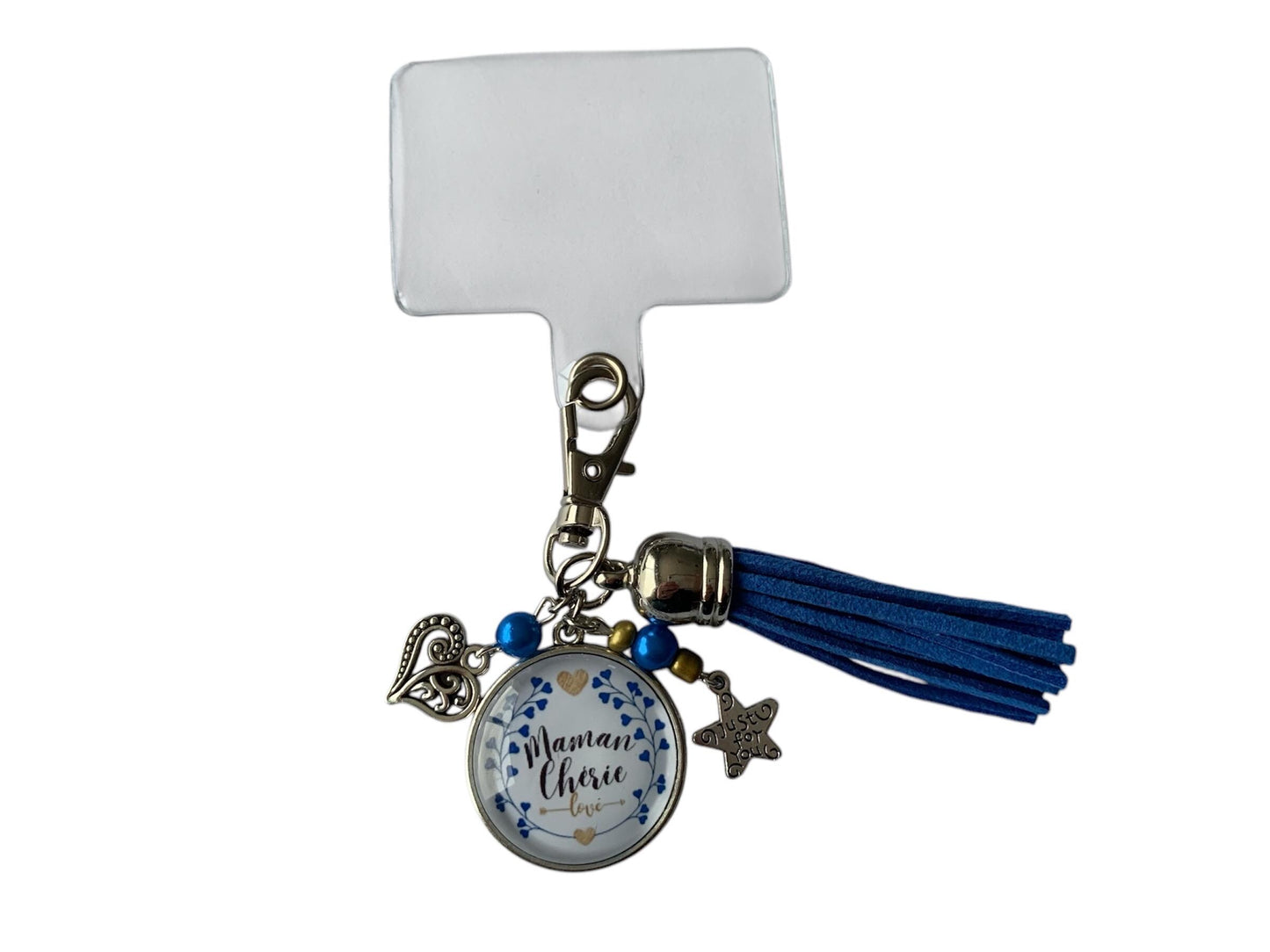 Bijou de téléphone, perles et pendentifs argentés, cabochon en verre pour maman chérie