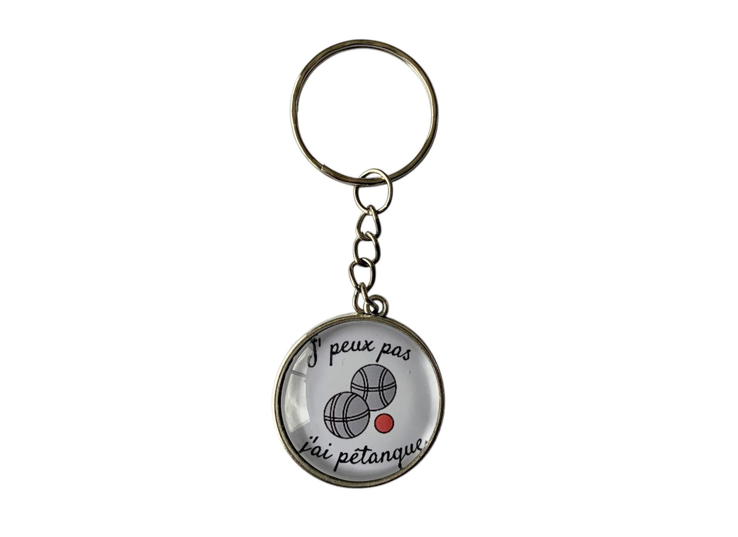 Porte clé cabochon "jpeux pas j'ai pétanque"