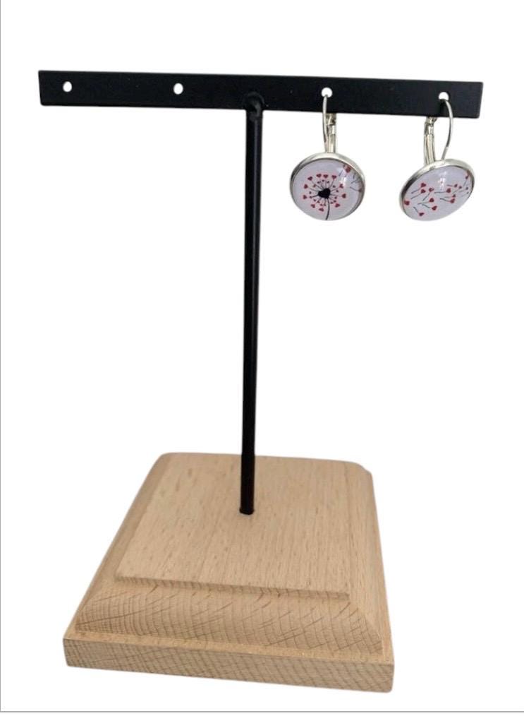 Boucles d’oreilles cabochon dormeuses, pissenlits, asymétriques