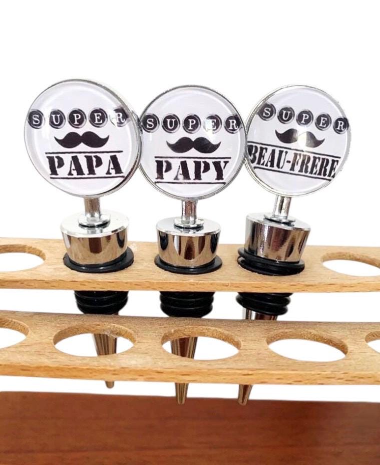 Bouchon de bouteille, Super papa, papy, beau frère, cabochon en verre