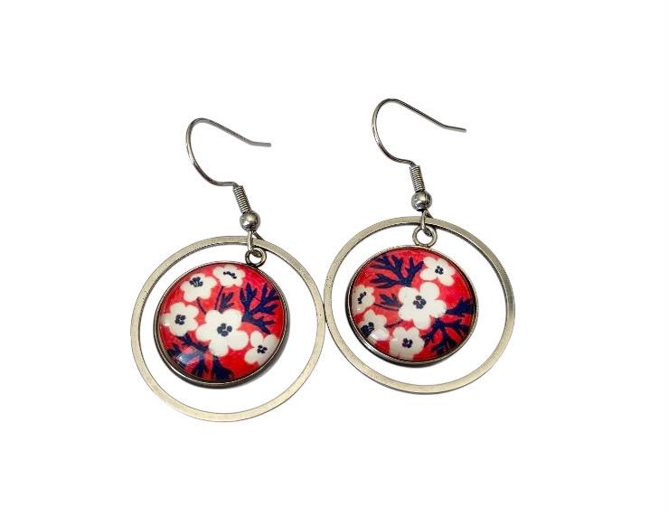 Boucles d'oreilles pendantes cabochon, anneaux, rondes, fleurs