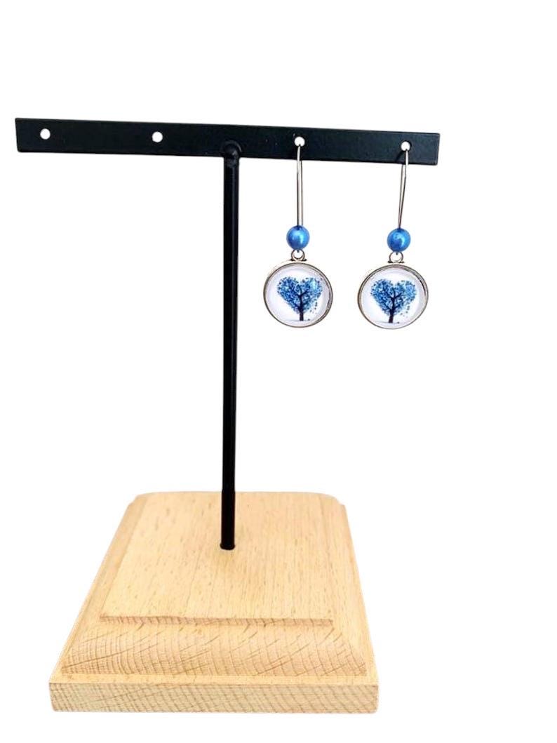 Boucles d'oreilles rondes, arbre de vie, cabochon verre