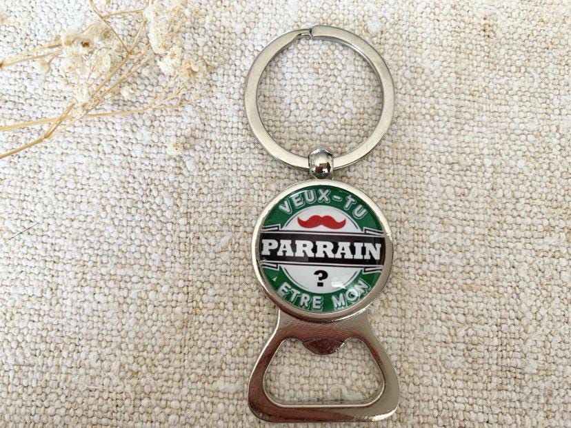 porte clé décapsuleur veux tu être mon parrain ? demande parrain, annonce naissance