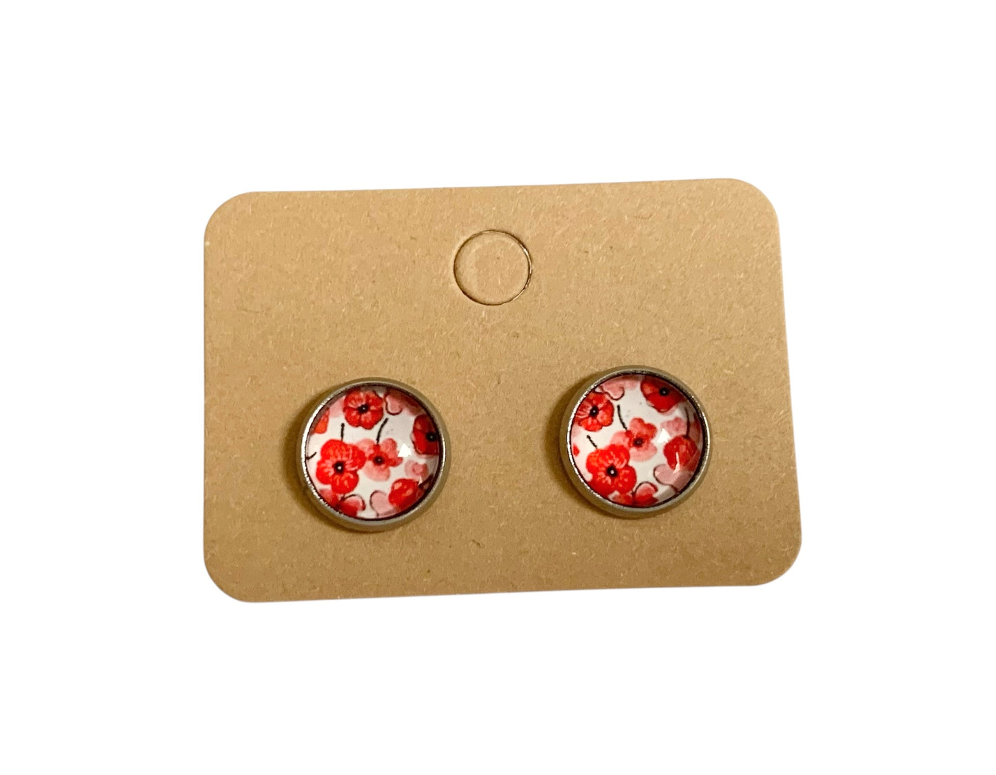 Puces d oreilles, clous d oreilles, cabochons en verre, argentées, acier inoxydable, petites fleurs