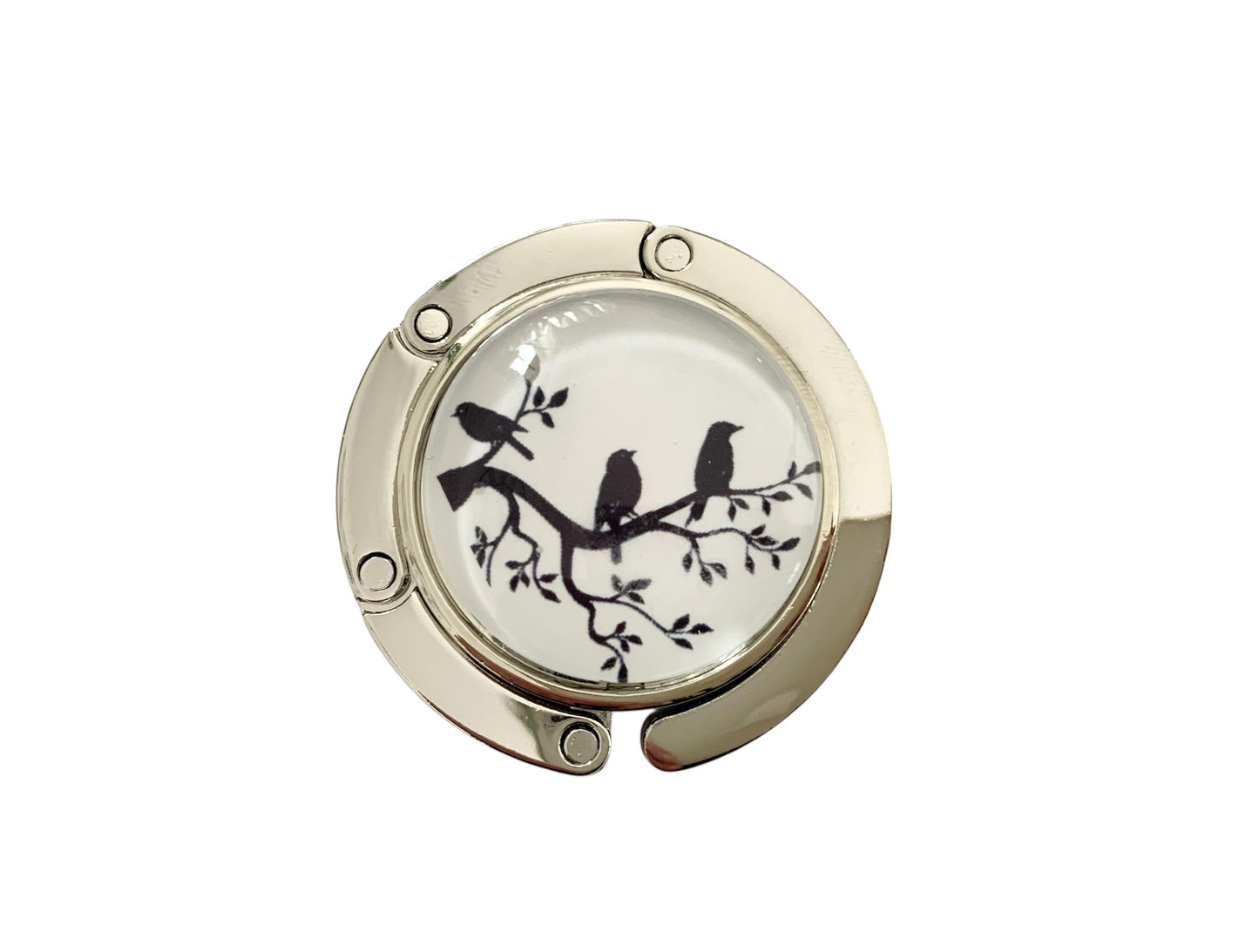 Accroche sac, décoré avec cabochon en verre, arbre et oiseaux