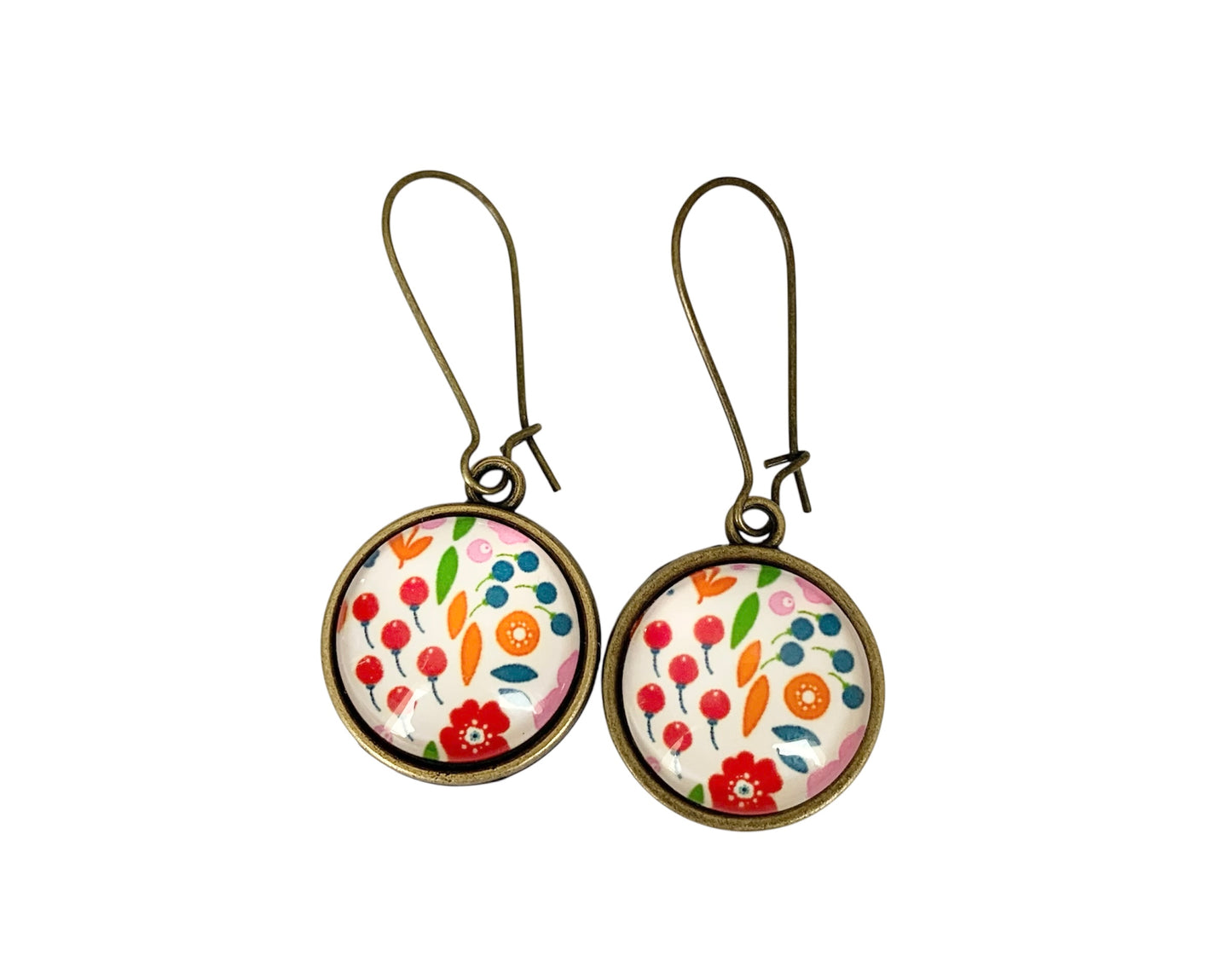Boucles d'oreilles cabochon pendantes, fleurs, cabochons verre