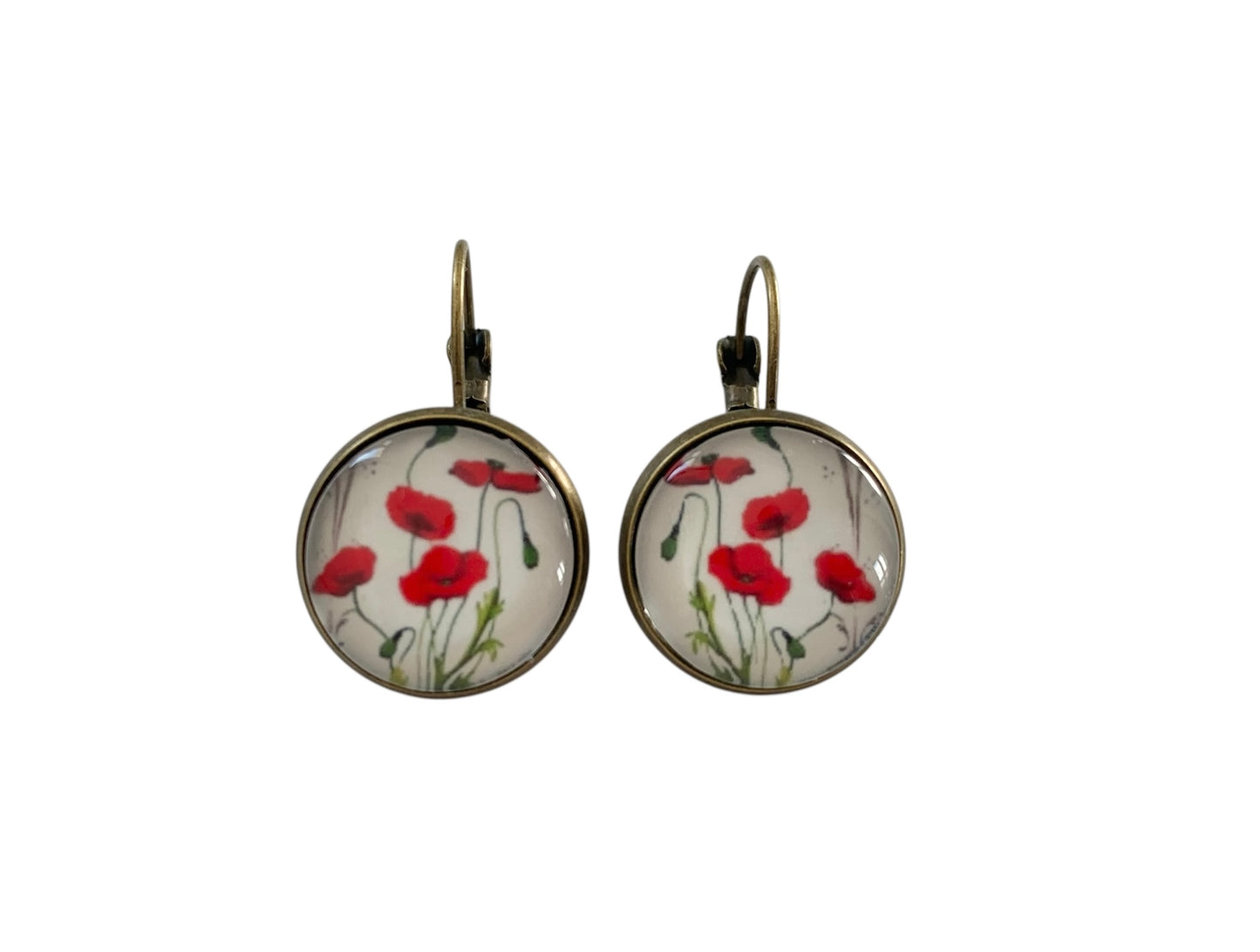 Boucles d’oreilles cabochon dormeuses, fleurs, romantique, coquelicots, esprit japonnais,