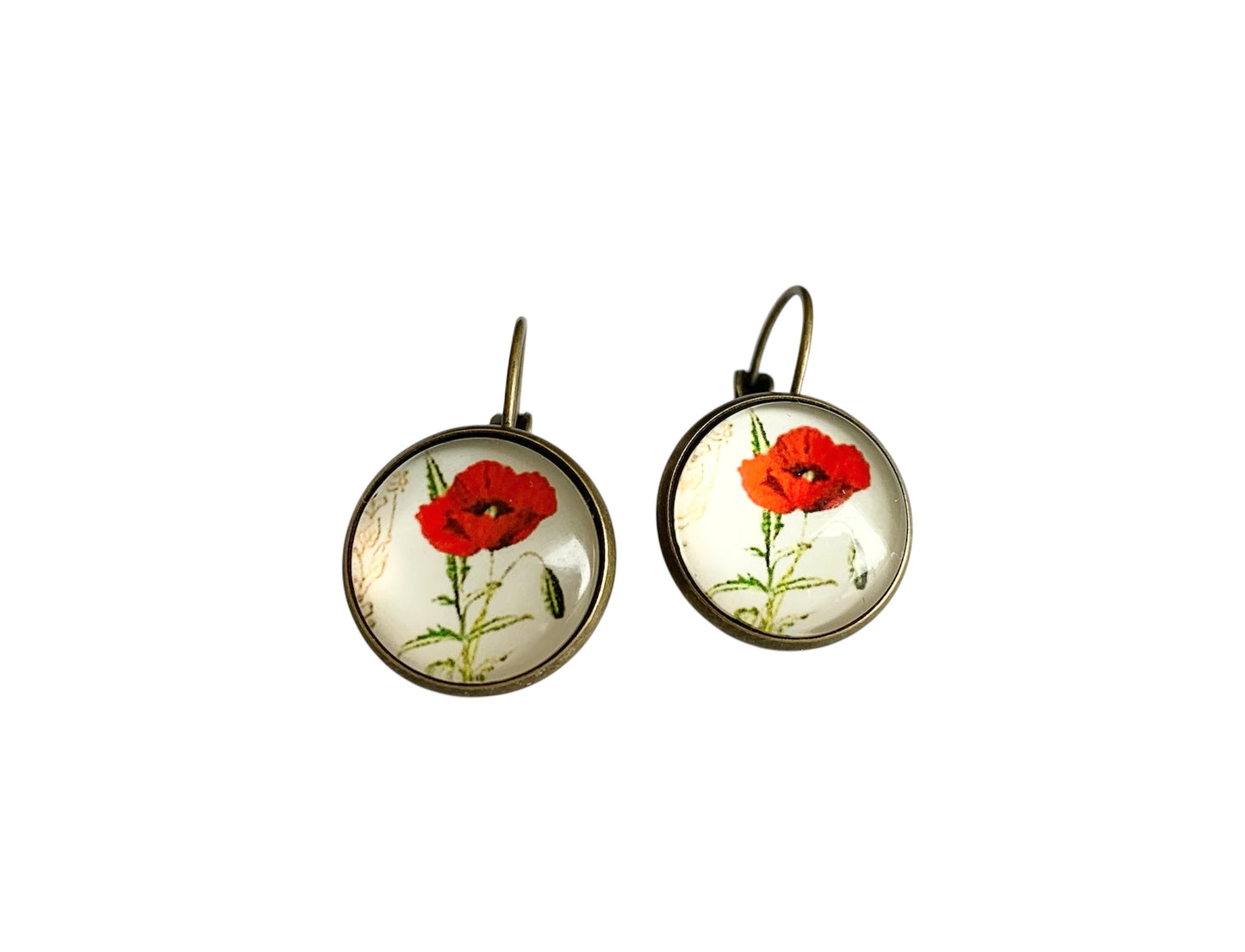 Boucles d’oreilles cabochon dormeuses, fleurs, romantique, coquelicots, esprit japonnais,