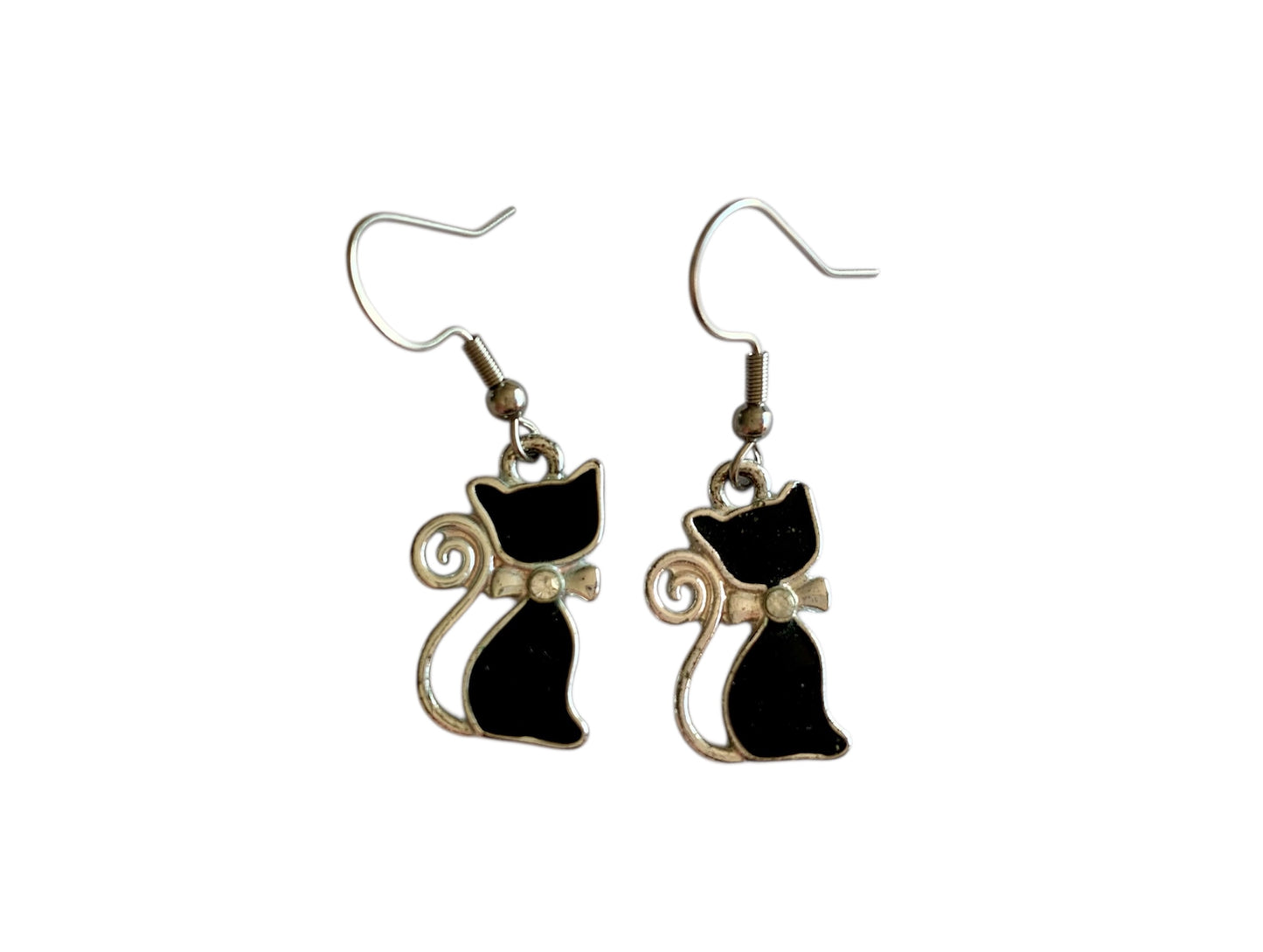 Boucles d'oreilles pendantes, chats noirs