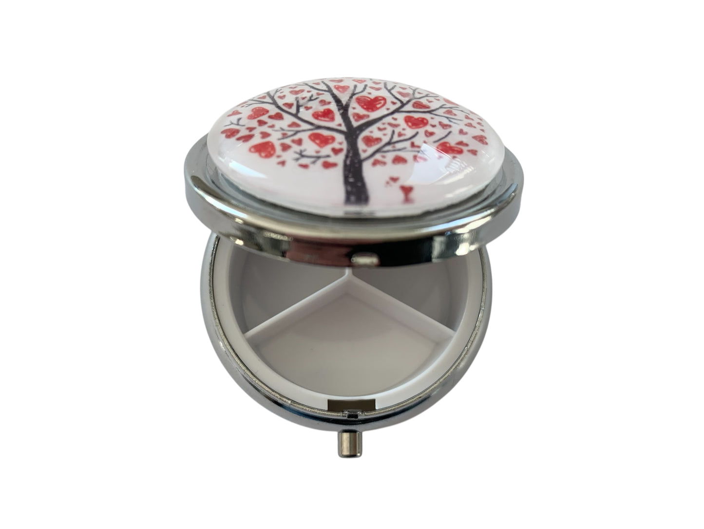 Pilulier de poche, voyage, pour sac à main, arbre de vie coeurs, boîte à pilules, médicaments, cabochon en verre
