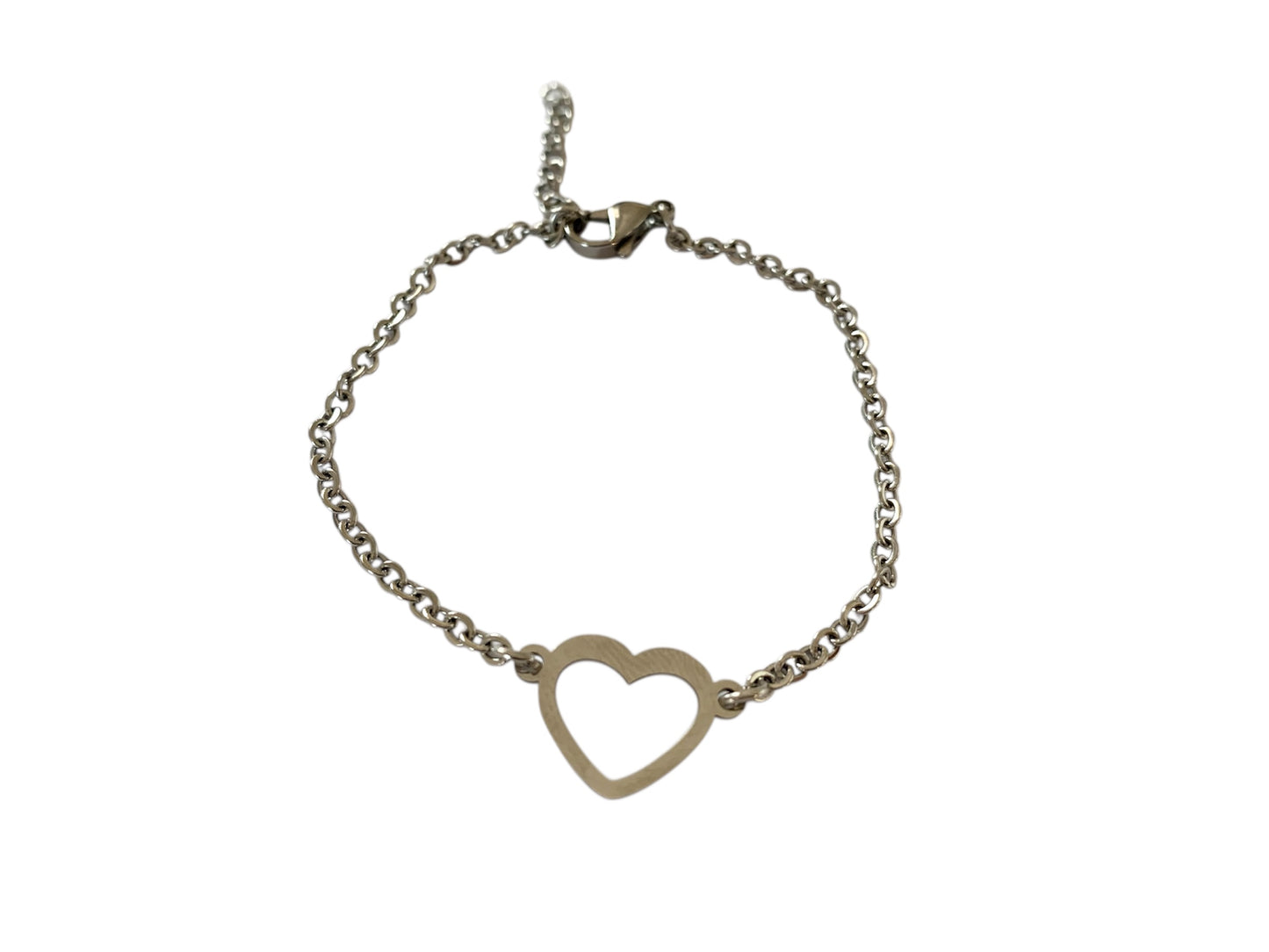 Bracelet argenté, coeur, en acier inoxydable