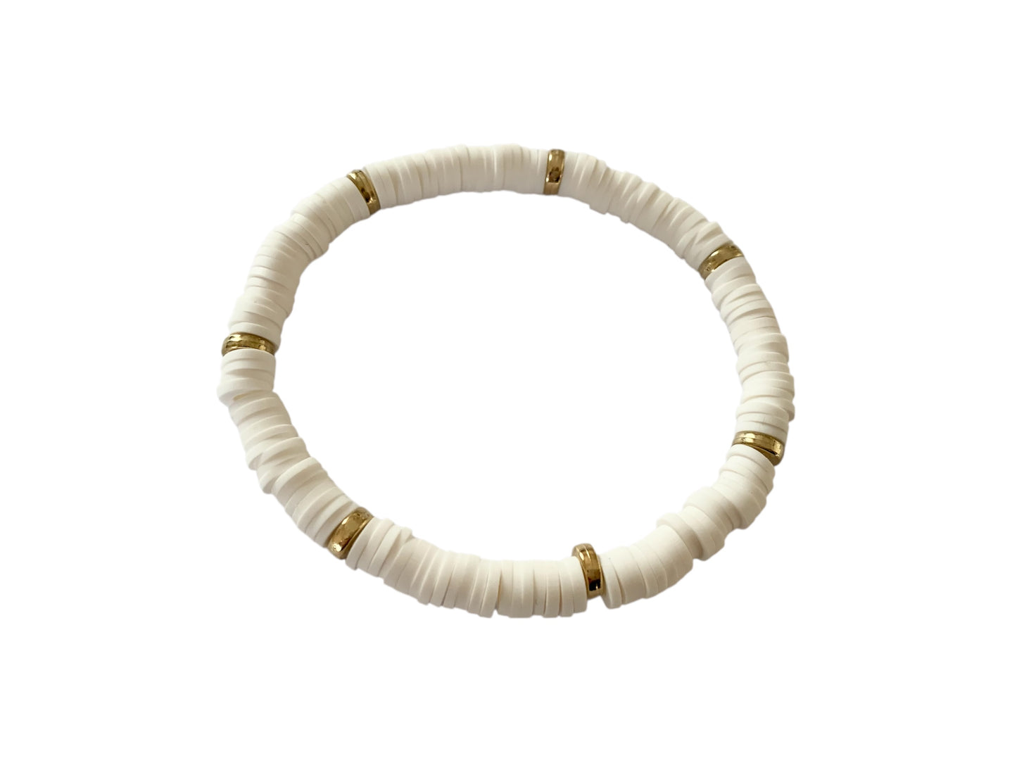 Bracelet, perles blanches, perles heishi