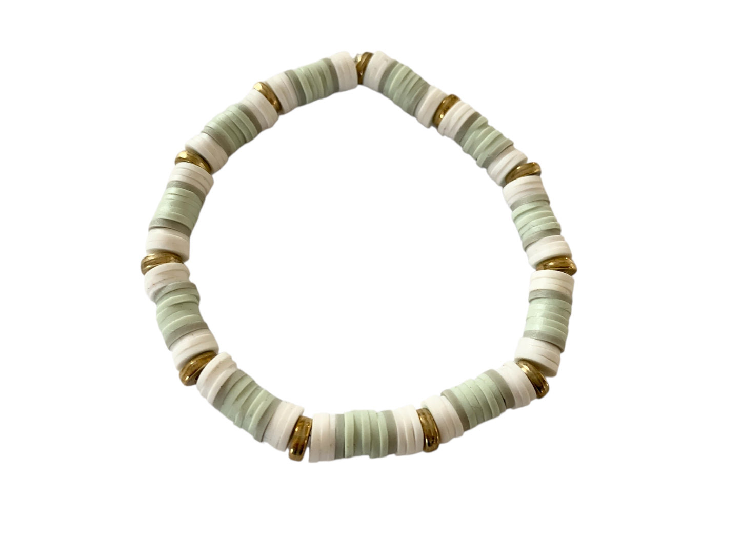 Bracelet, perles blanches et vertes, perles heishi