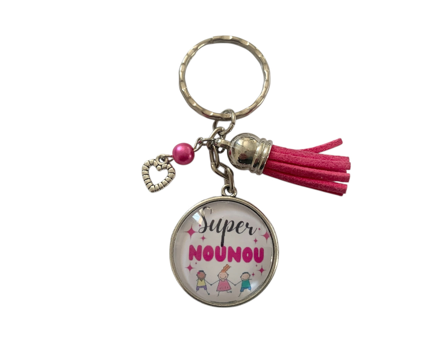Porte clé, cabochon en verre, super nounou, cadeau nounou