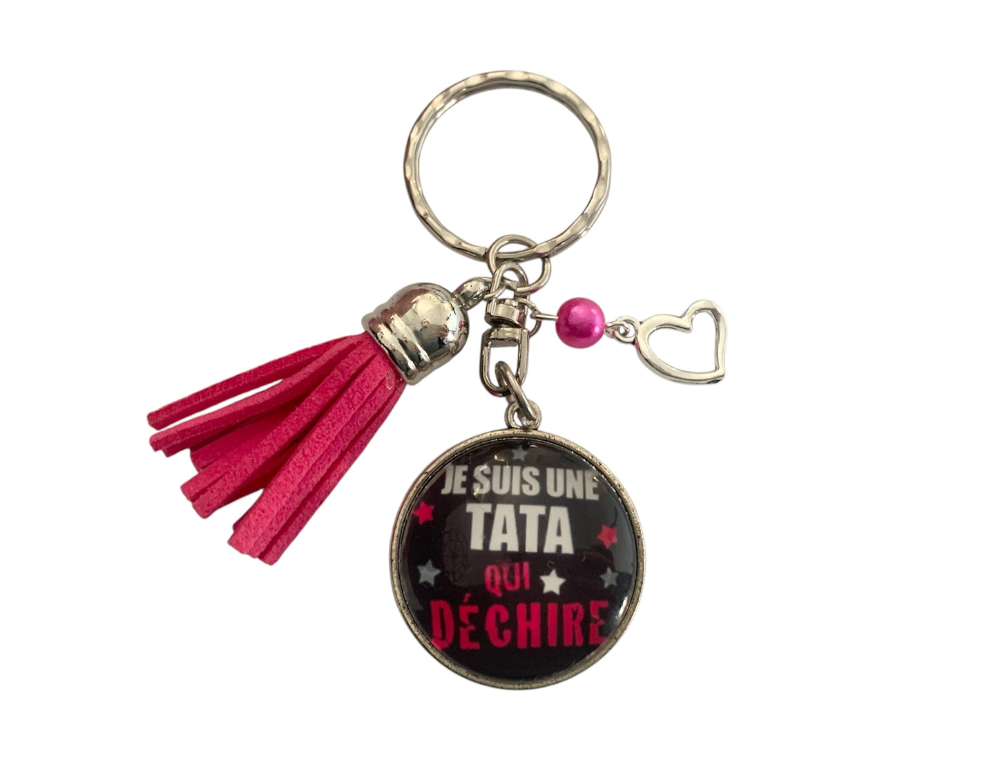 Porte clé, cabochon en verre, « je suis une tata qui déchire », cadeau tata