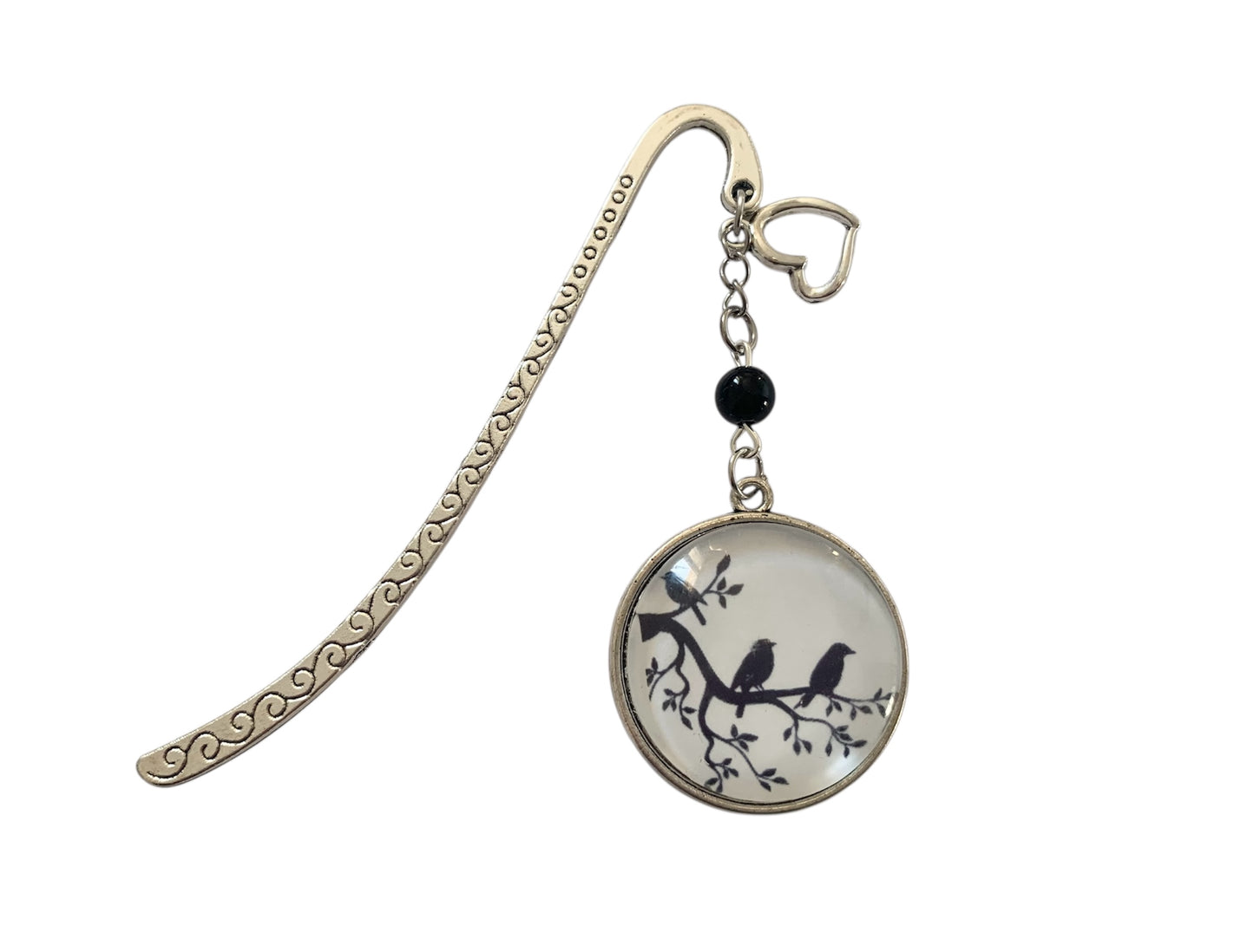 Marque page cabochon verre, arbre et oiseaux