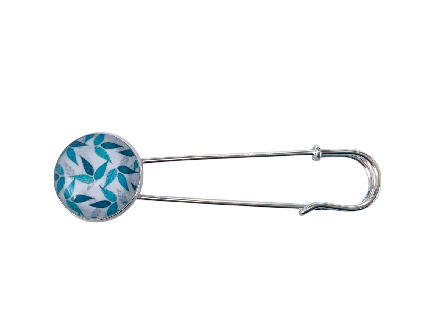 Broche cabochon pour gilet, cardigan, foulard, feuillage bleu