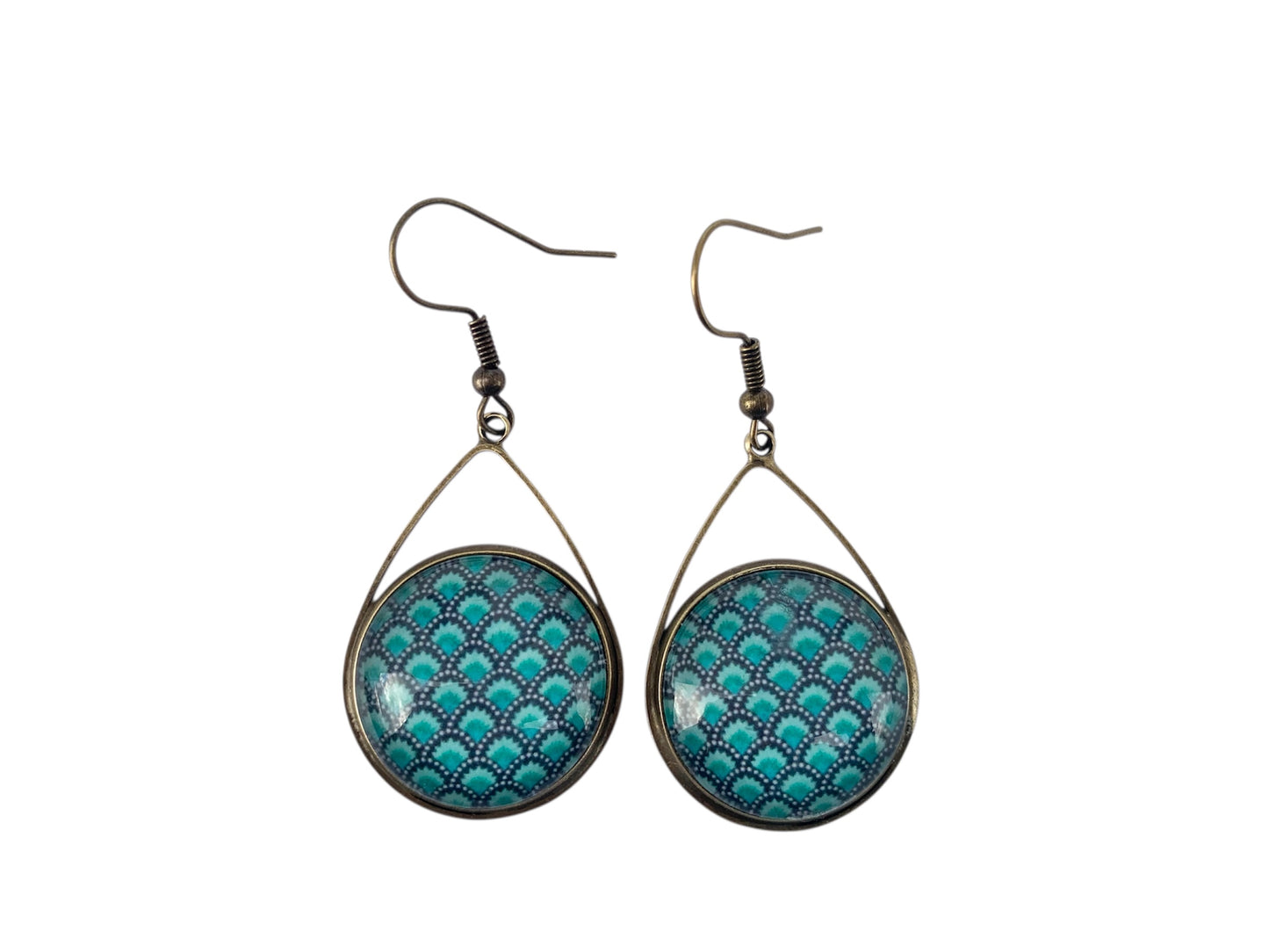 Boucles d'oreilles cabochon pendantes, gouttes, bronze, vagues