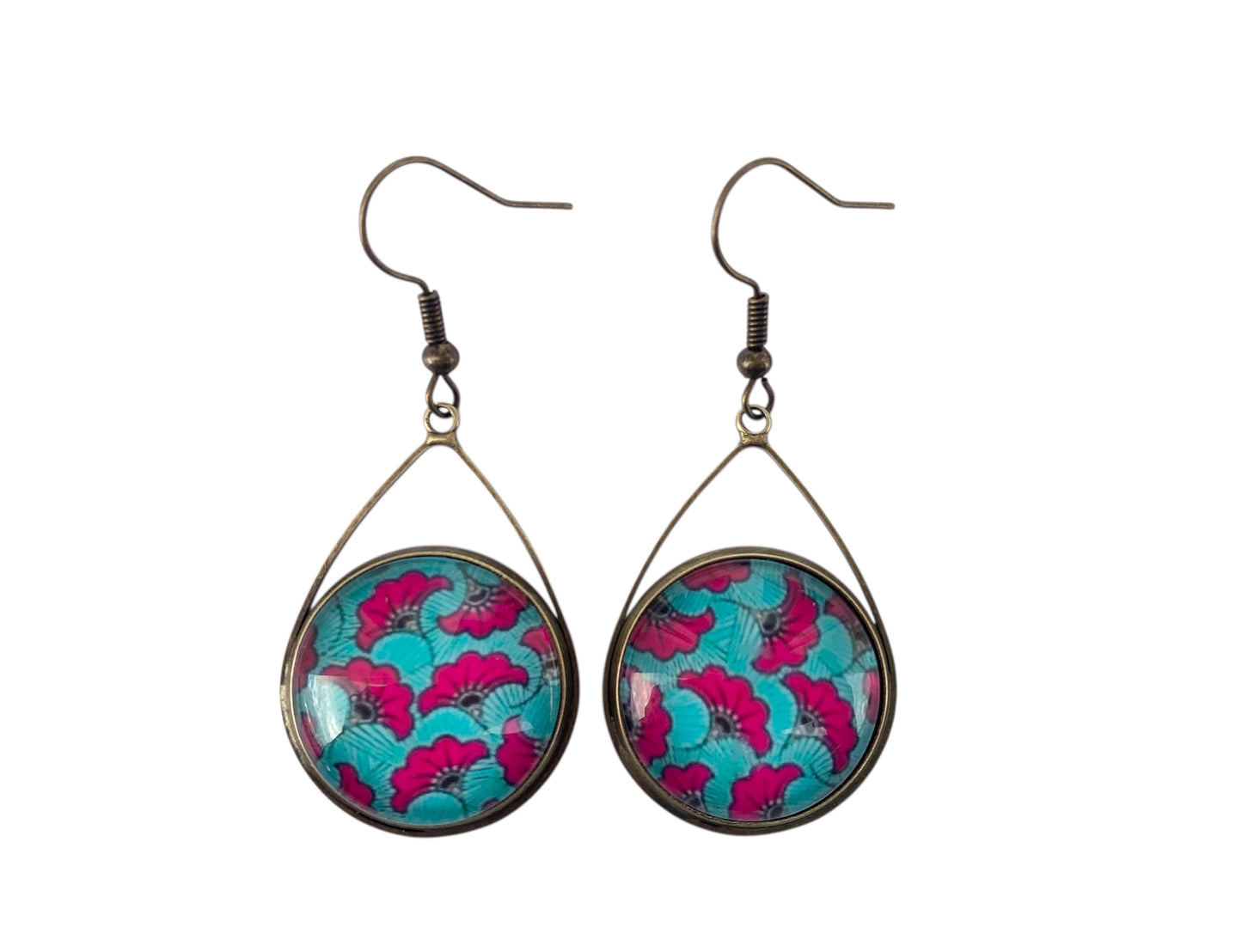 Boucles d'oreilles cabochon pendantes, gouttes, bronze, fleurs wax