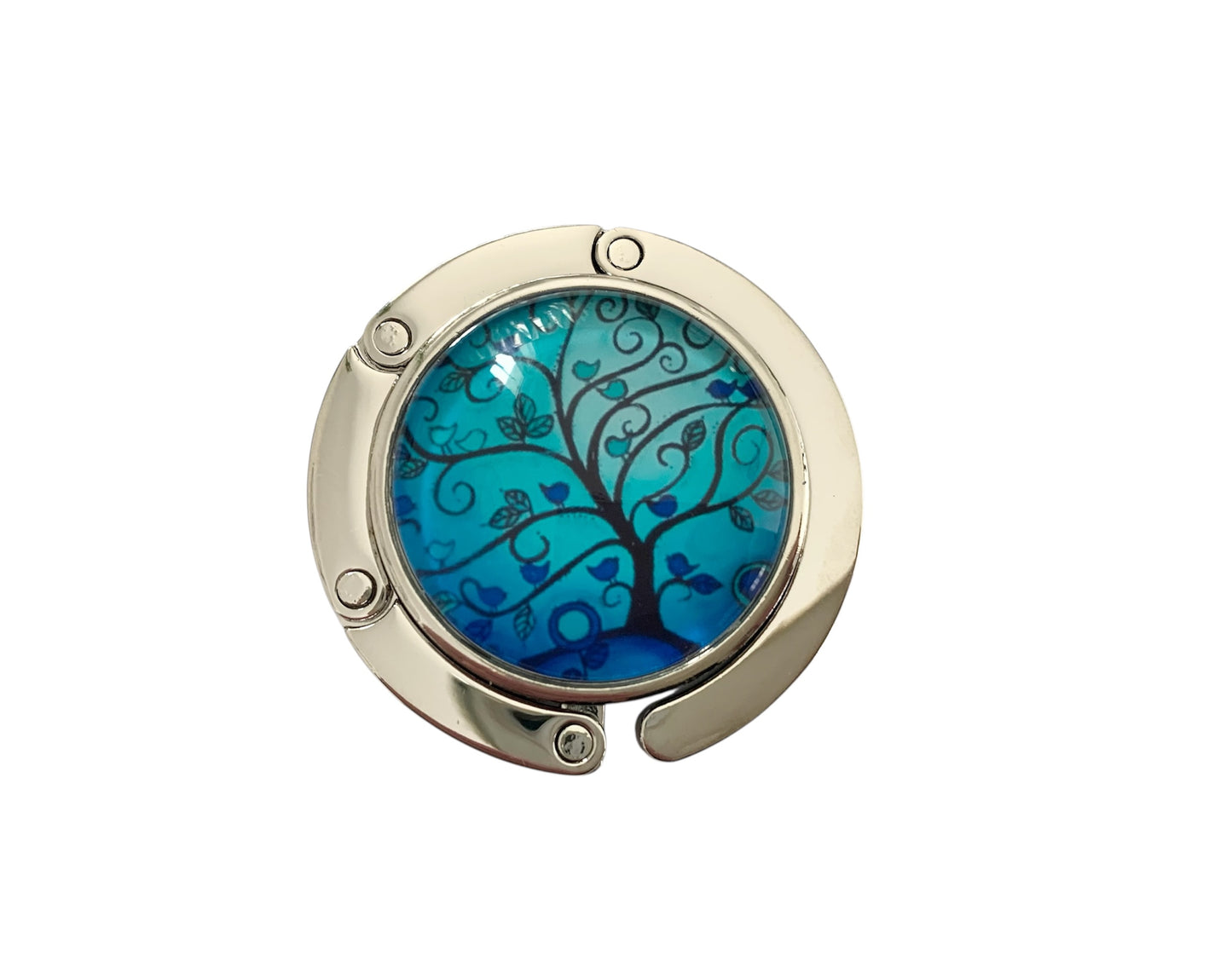 Accroche sac, décoré avec cabochon en verre, arbre de vie et petits oiseaux