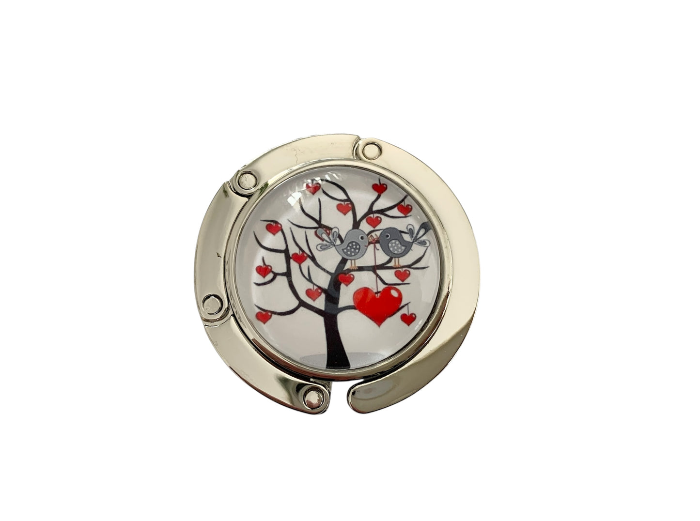Accroche sac, décoré avec cabochon en verre, arbre et oiseaux