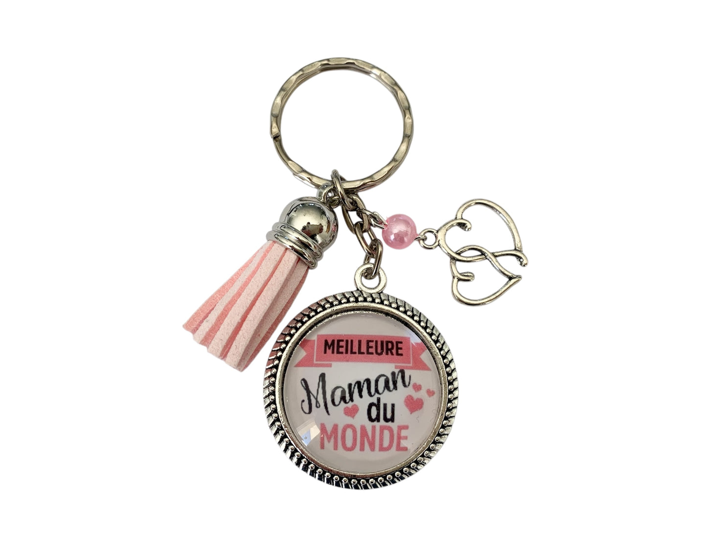 Porte clé ou bijou de sac, meilleure maman du monde, cabochon en verre
