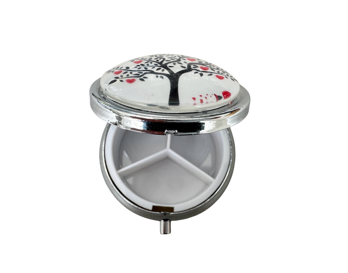 Pilulier de poche, voyage, pour sac à main, arbre de vie coeurs, boîte à pilules, médicaments, cabochon en verre