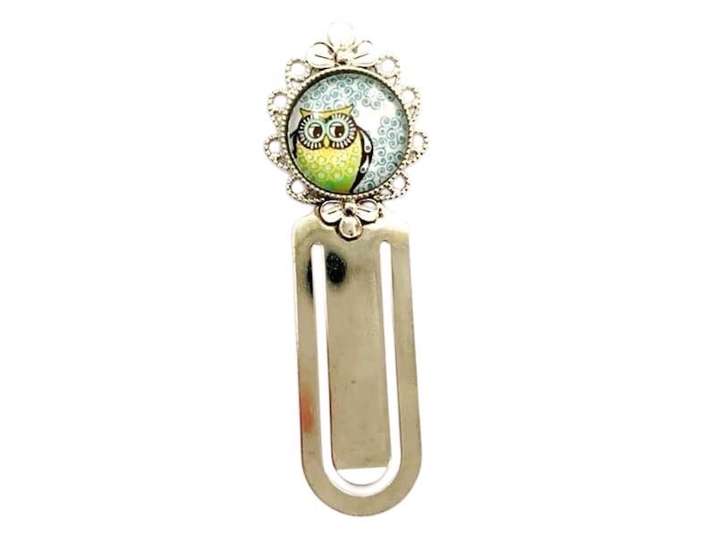 Marque page, cabochon en verre, hibou