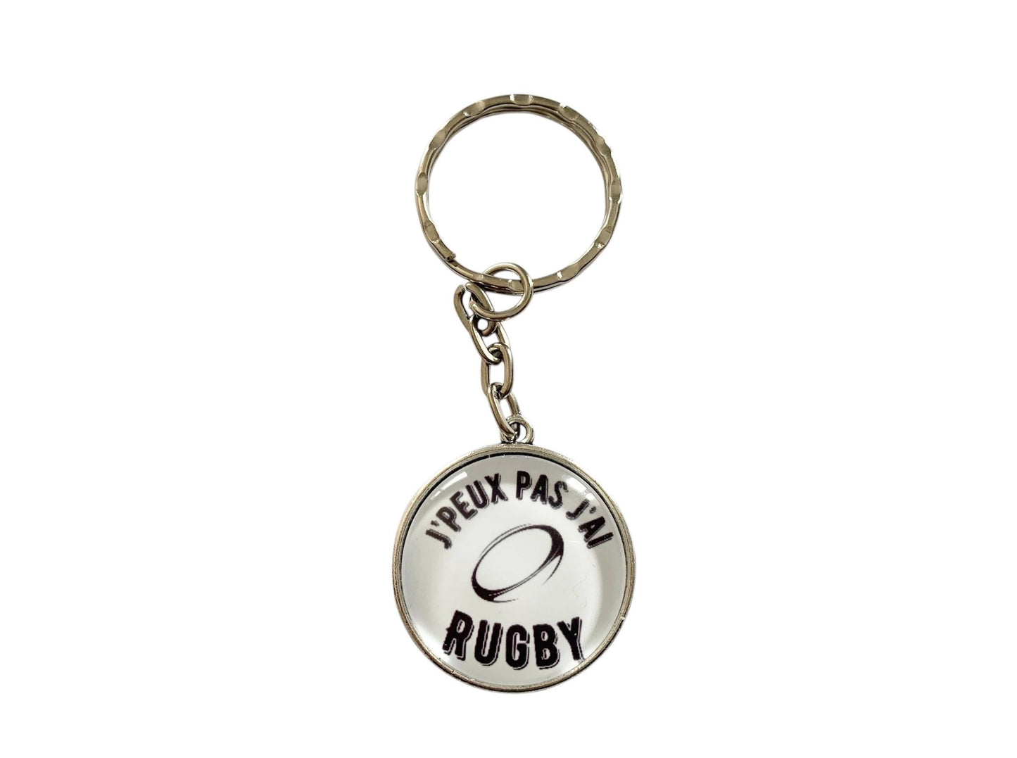 Porte clé cabochon "jpeux pas j'ai rugby"