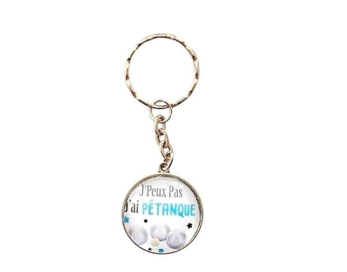 Porte clé cabochon "jpeux pas j'ai pétanque"