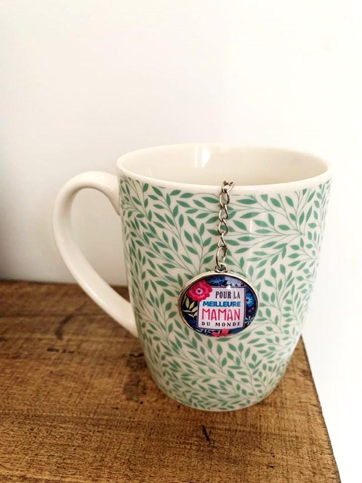 Infuseur à thé, boule à thé, forme coeur, avec pendentif cabochon en verre