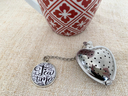 Infuseur à thé, boule à thé, forme coeur, avec pendentif cabochon en verre