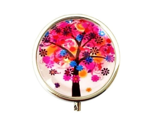 Pilulier de poche, voyage, pour sac à main, arbre de vie, boîte à pilules, médicaments, cabochon en verre
