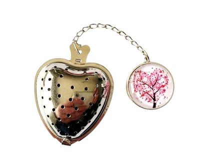Infuseur à thé, boule à thé, forme coeur, avec pendentif cabochon en verre