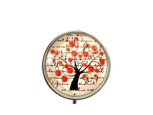 Pilulier de poche, voyage, pour sac à main, arbre de vie, boîte à pilules, médicaments, cabochon en verre