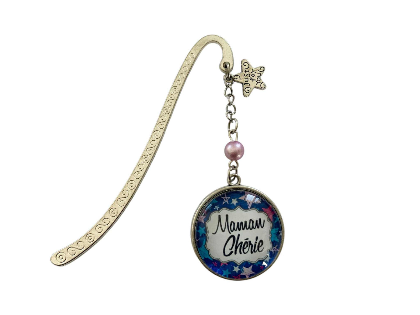 Marque page cabochon en verre,  Maman Chérie - cadeau maman