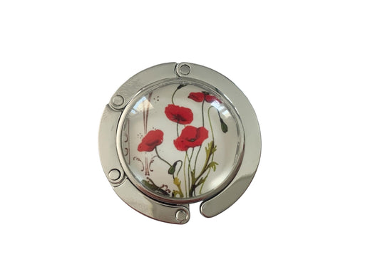 Accroche sac, décoré avec cabochon en verre, coquelicots