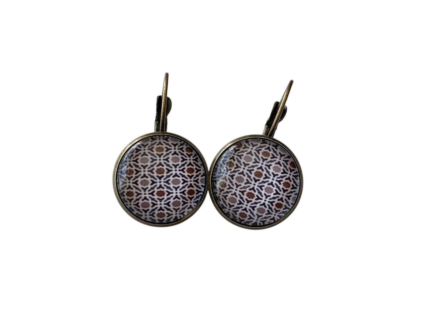 Boucles d’oreilles cabochon dormeuses bronze, esprit art déco