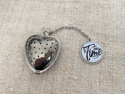 Infuseur à thé, boule à thé, forme coeur, avec pendentif cabochon en verre