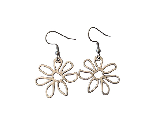 Boucles d'oreilles pendantes, argentées, fleurs