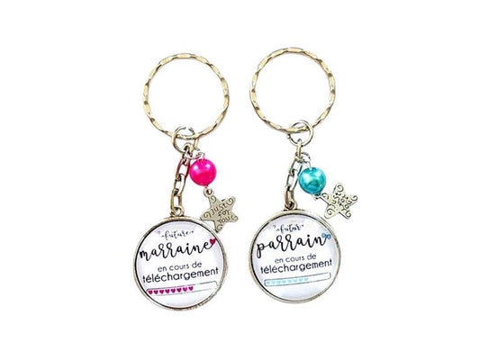Duo de porte clé demande parrain marraine, annonce naissance, demande parrain marrain