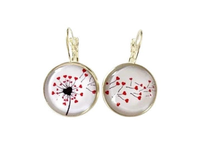 Boucles d’oreilles cabochon dormeuses, pissenlits, asymétriques