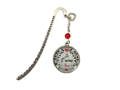 Marque page cabochon en verre,  je t'aime