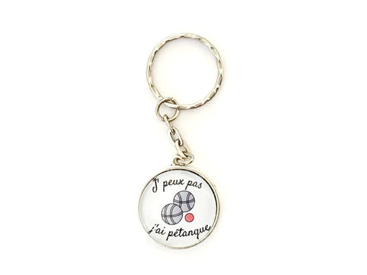 Porte clé cabochon "jpeux pas j'ai pétanque"