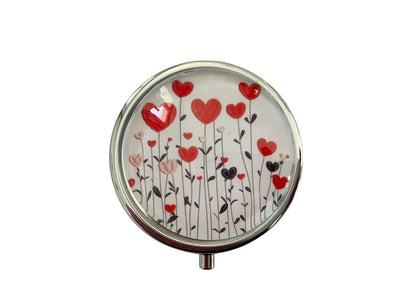 Pilulier de poche, voyage, pour sac à main, jardin de coeurs, boîte à pilules, médicaments, cabochon en verre