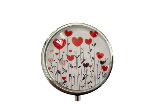 Pilulier de poche, voyage, pour sac à main, jardin de coeurs, boîte à pilules, médicaments, cabochon en verre