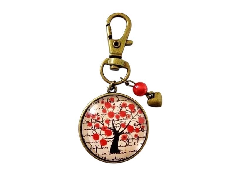 porte clé, bijou de sac, bronze, arbre de vie, cabochon verre