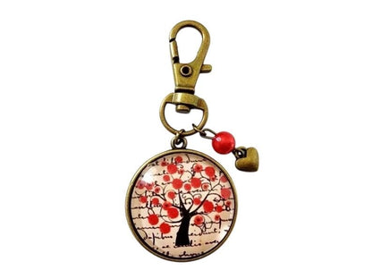 porte clé, bijou de sac, bronze, arbre de vie, cabochon verre