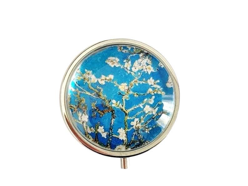 Pilulier de poche, voyage, pour sac à main, amandiers Van Gogh, boîte à pilules, médicaments, cabochon en verre