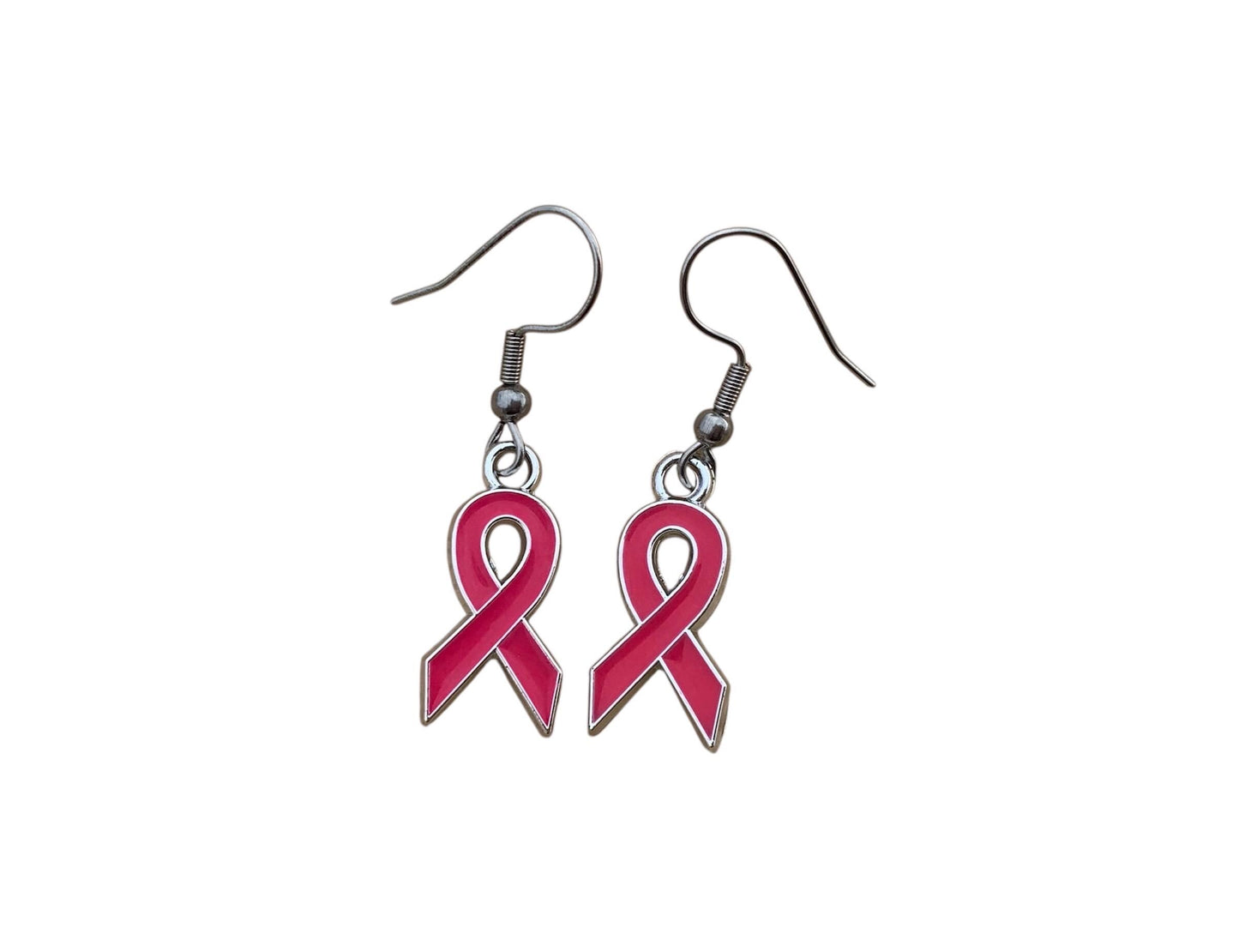 Boucles d'oreilles pendantes pendentif ruban rose, octobre rose, lutte contre le cancer